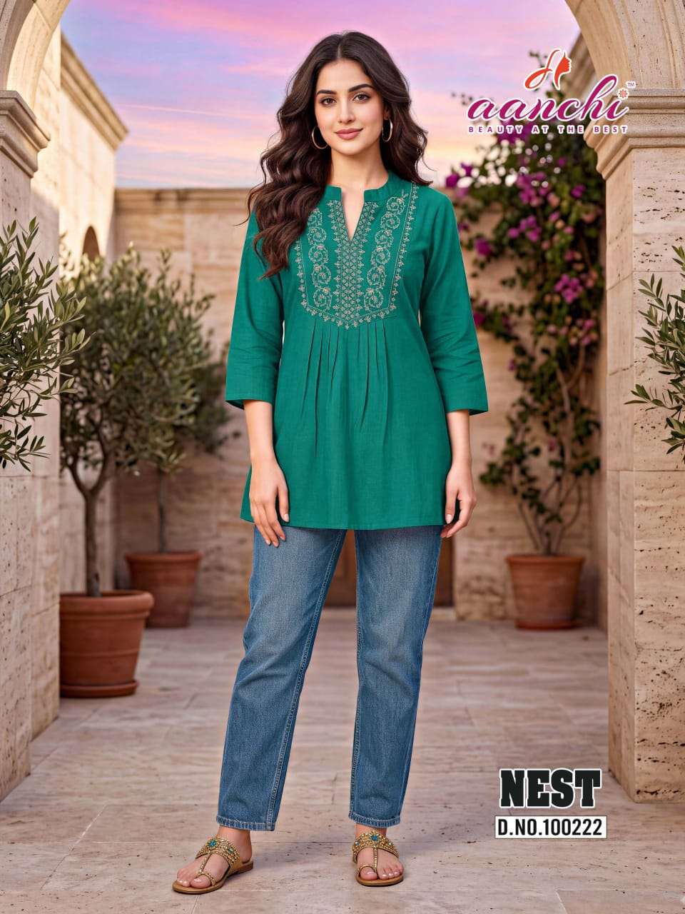 AANCHI NEST BRANDED EMBROIDERY WORK SHORT TOP COLLECTION COLLEGE CLOTHING SHOP